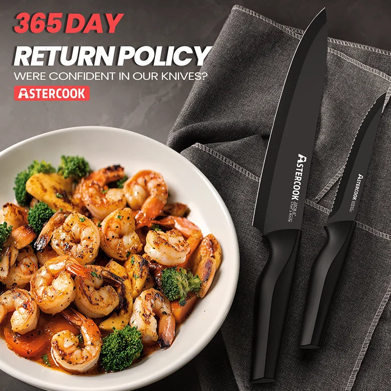 Astercook 15 Piece Kitchen Knife Set With Built In Sharpener Block German Stainless Steel Dishwasher Safe