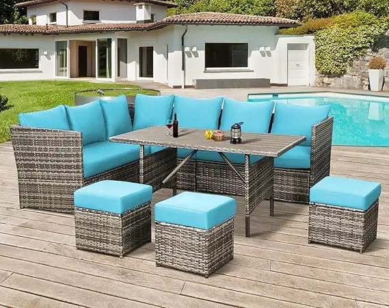 TANGXU Contemporary Outdoor Patio Furniture Set Weatherproof Wicker Conversation Ottoman