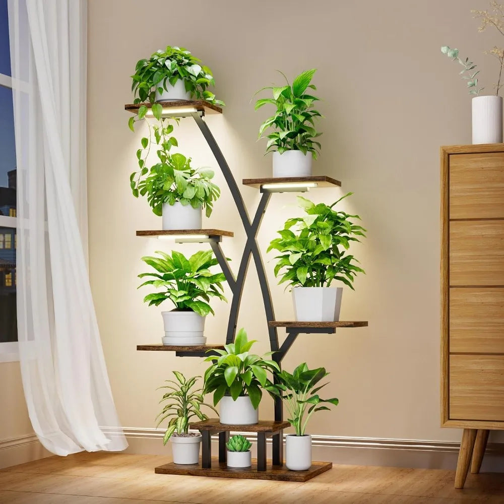 Plant Stand With Grow Lights 7 Tier Corner Shelf For Indoor Plants And Patio Display Rack