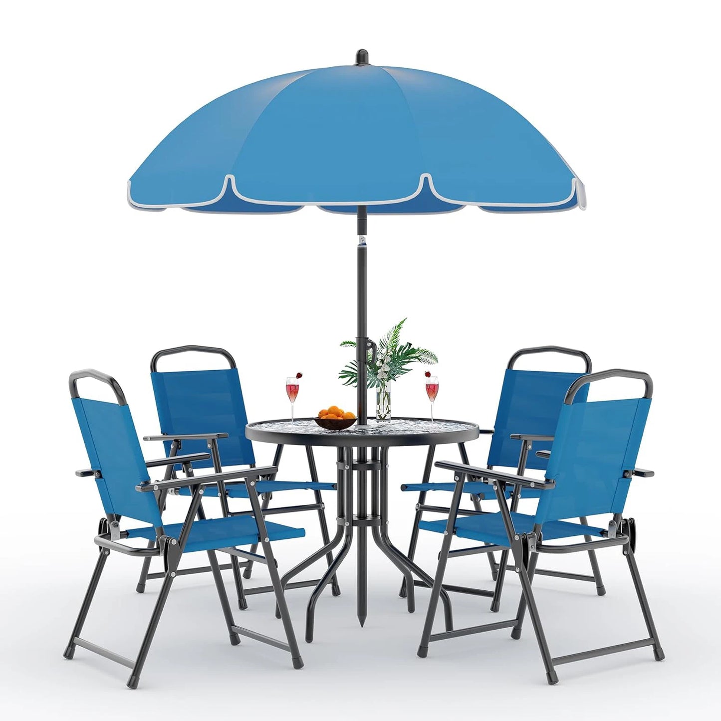 HobbyLane 6 Piece Patio Dining Set For 4 With Umbrella And Round Glass Table