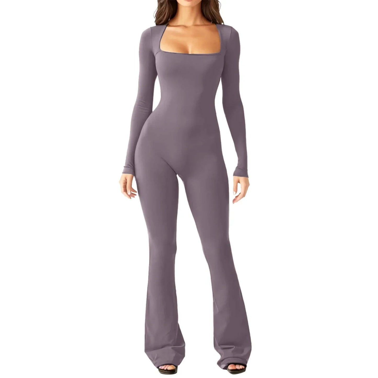 Womens Yoga Jumpsuit Long Sleeve Belly Tie Waist Hip