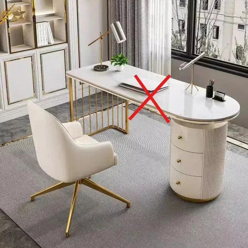 Executive Ergonomic Laminated Solidwood Computer Desk Featuring Gilded Metal Legs