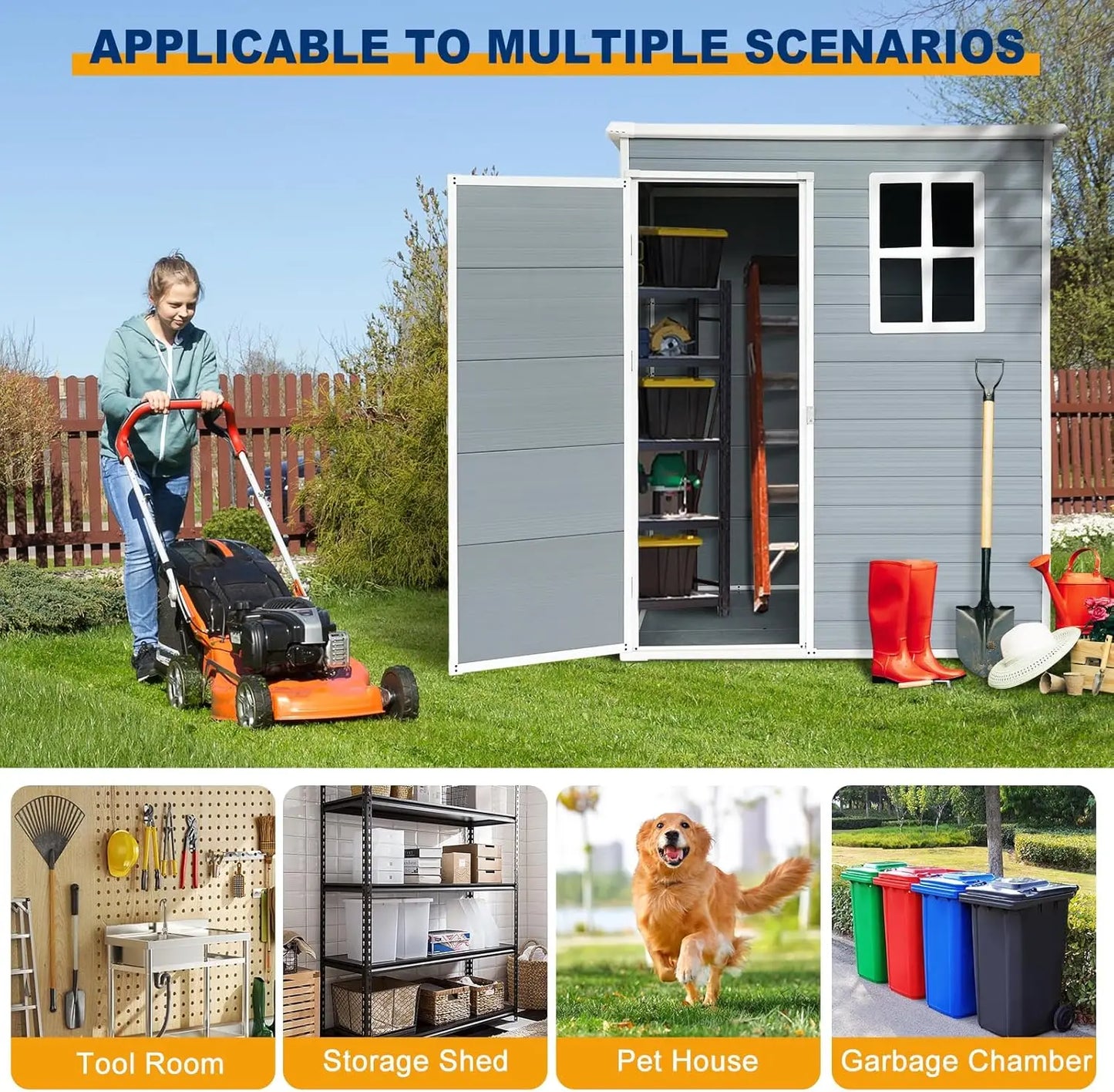 XMSJ Resin Outdoor Storage Shed With Floor And Lockable Door