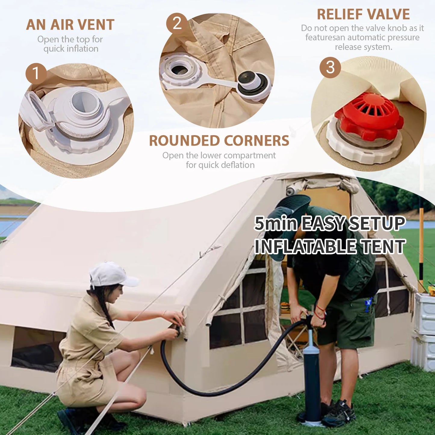 Folded Premium UltraDurable Inflatable Camping Tent Using Pump For Weatherproofing