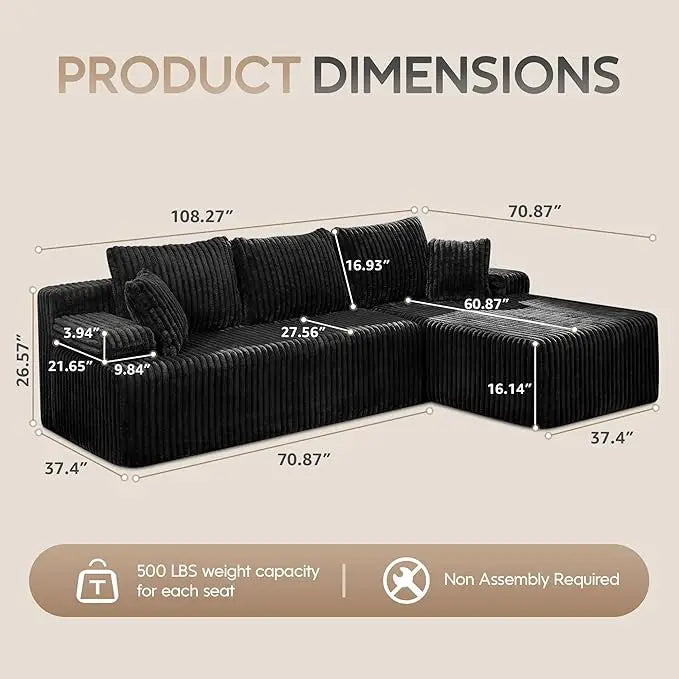 HUANZHUANG Modular L Shaped Sectional Sofa With Memory Foam
