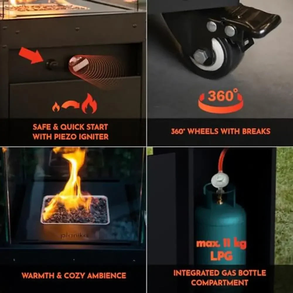 XMSJ Outdoor Propane Fire Column Heater 41K BTU with Regulator and Wheels Smokeless 360 Degree Flame Patio Fireplace