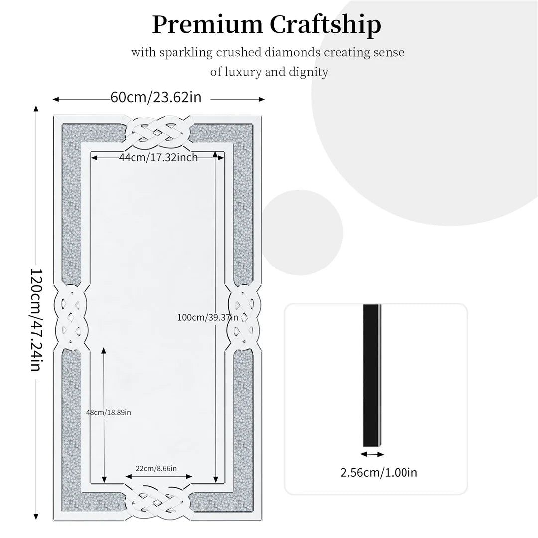 LUVODI Crush Diamonds Inlay Wall Mirror Decorative For Living Rooms