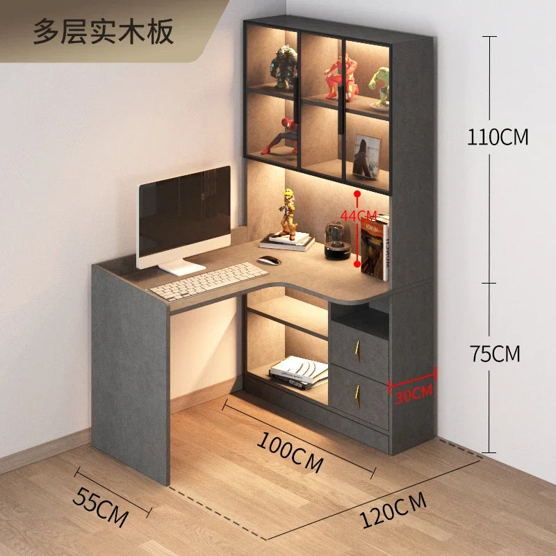 L-Shaped Corner Computer Desk With Integrated Bookshelf And Contemporary Workspace