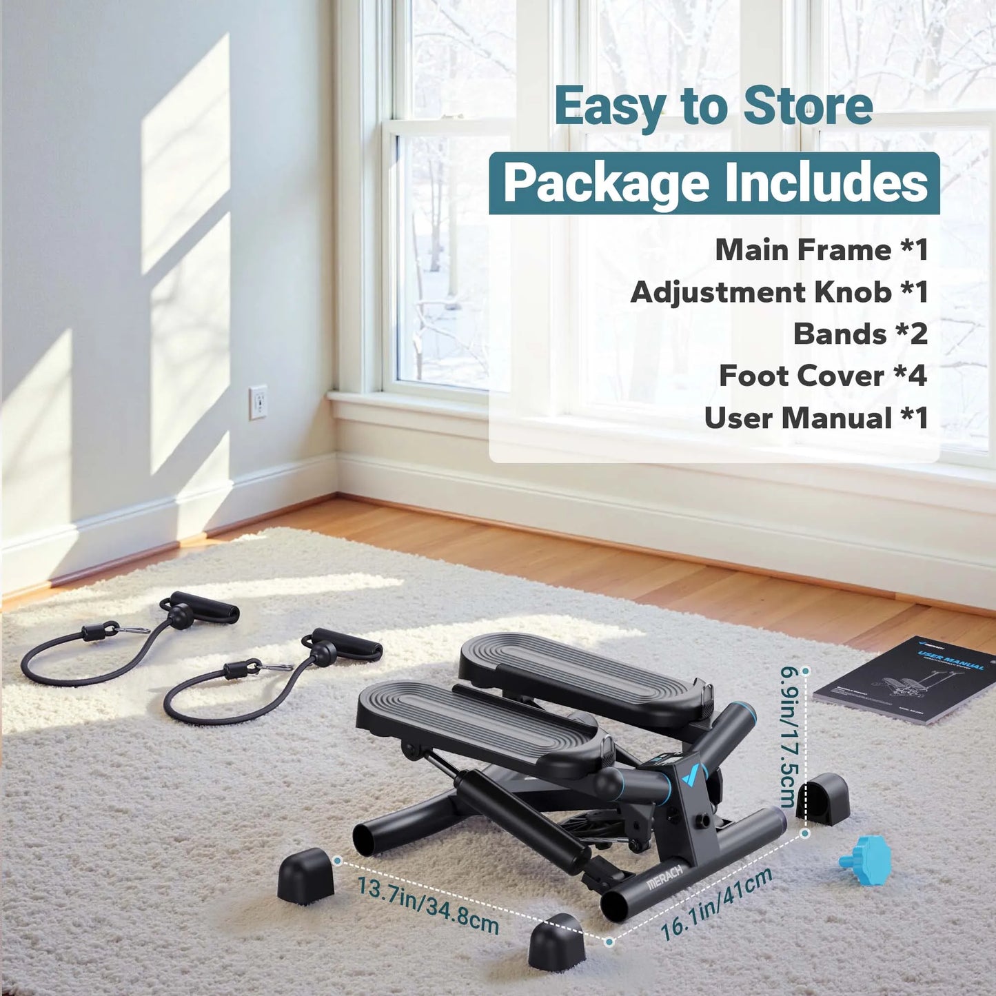 MERACH Mini Stepper With Resistance Band For Exercise