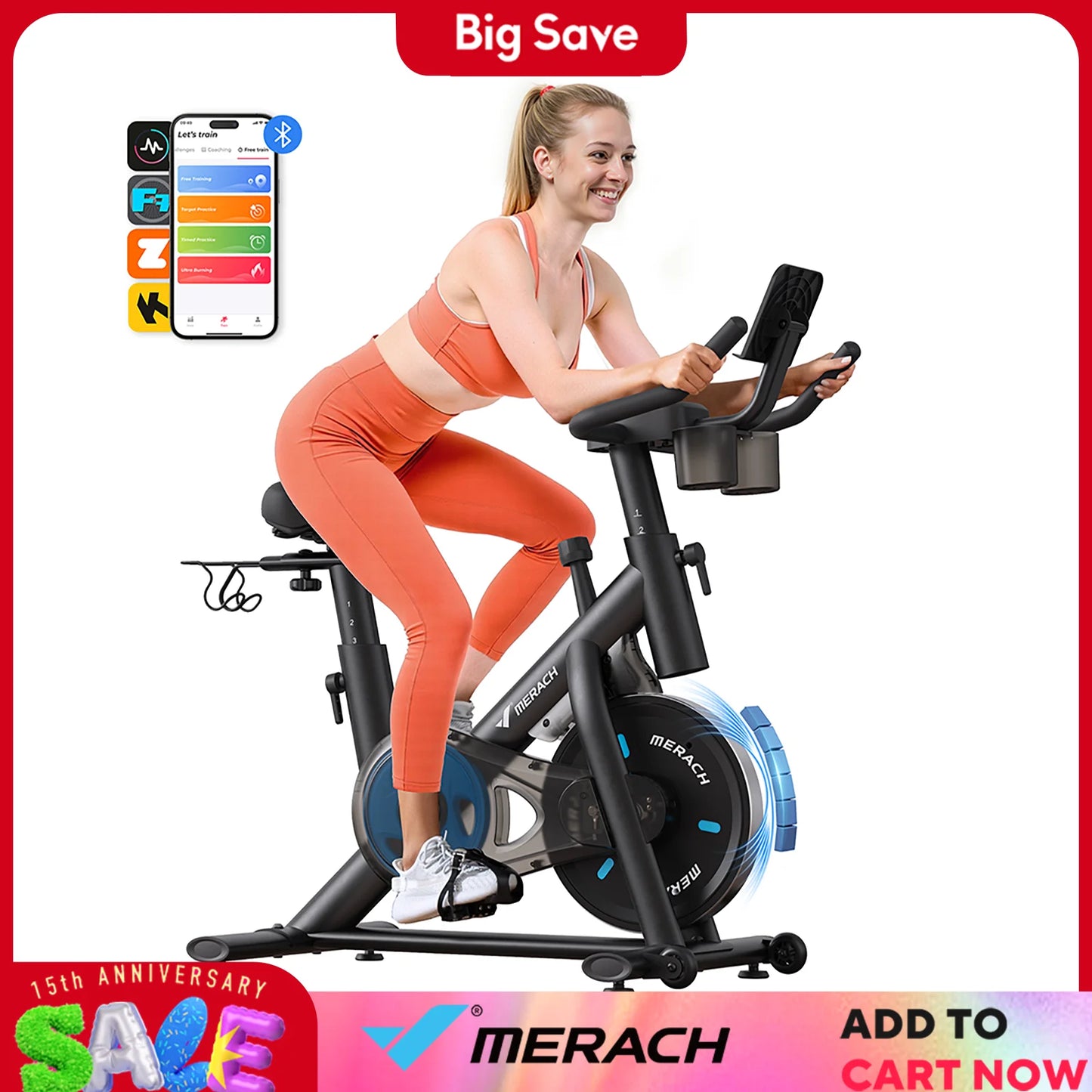 Merach Magnetic Resistance Exercise Bike With App For Indoor Cycling