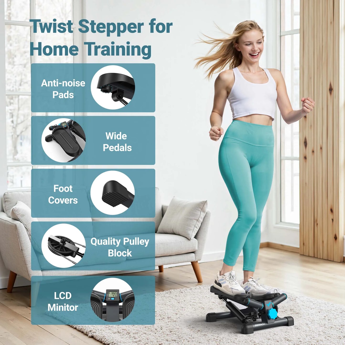 MERACH Mini Stepper With Resistance Band For Exercise