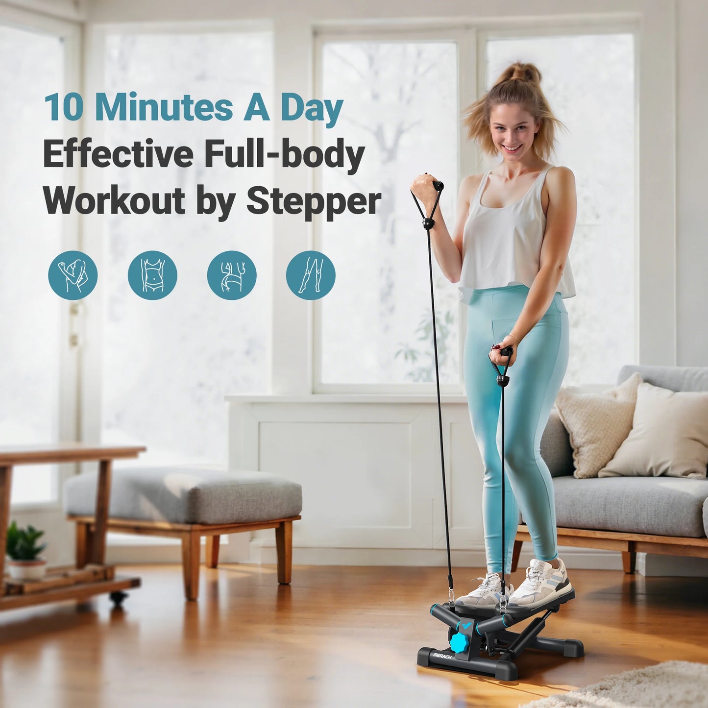 MERACH Mini Stepper With Resistance Band For Exercise