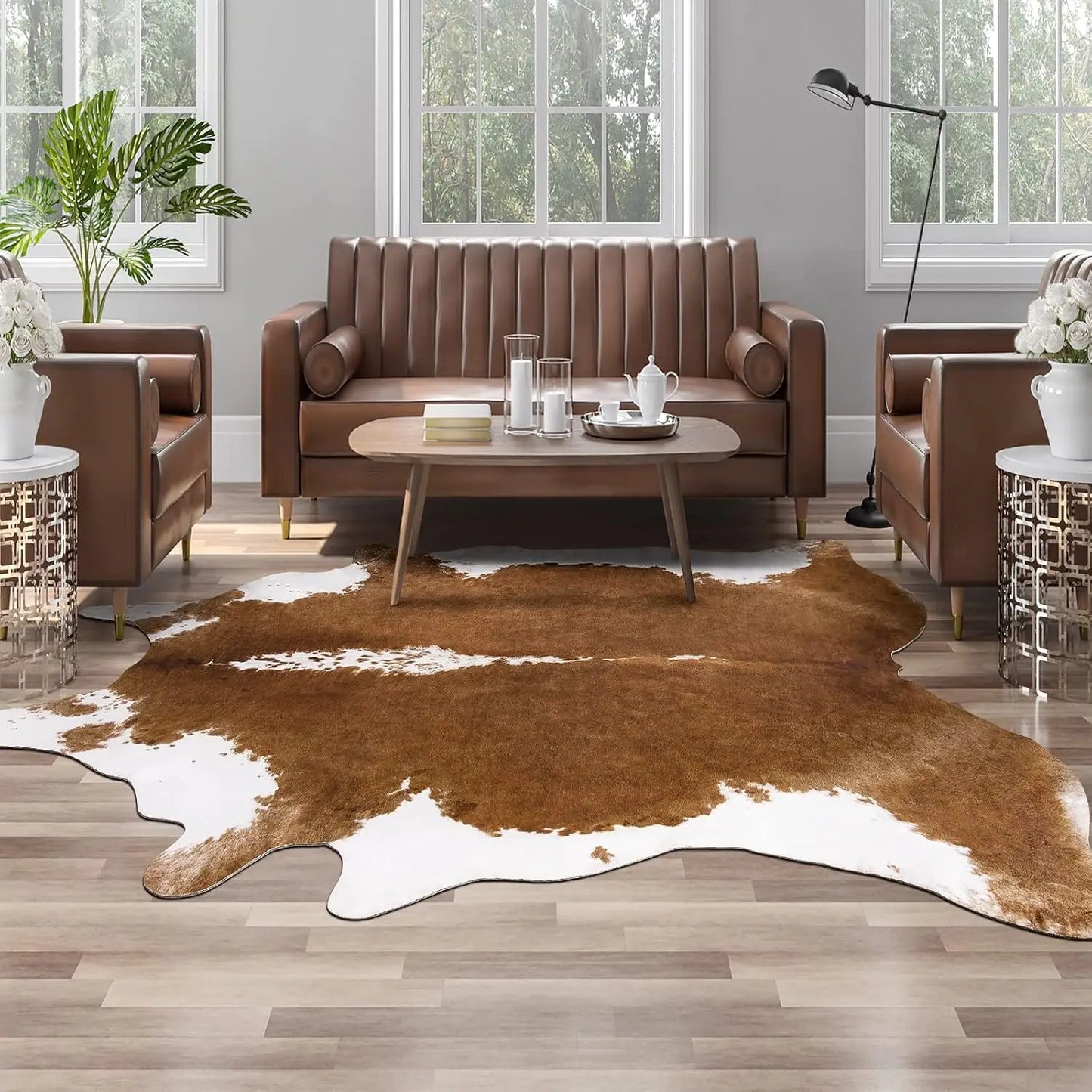 NOAHAS Faux Fur Cow Hide Rug Carpet for Bedroom Living Room Western Style Decorative