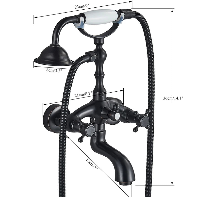 Rozin Dual Handle Wall Mount Bathtub Shower Faucet HandshowerAttachment SwivelSpoutKit