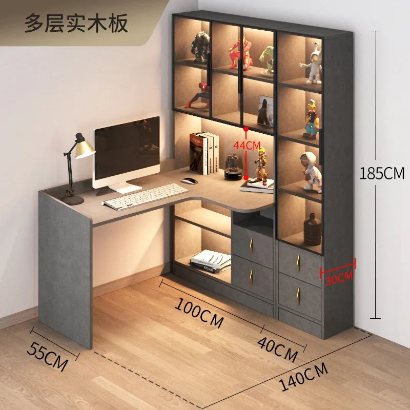 L-Shaped Corner Computer Desk With Integrated Bookshelf And Contemporary Workspace
