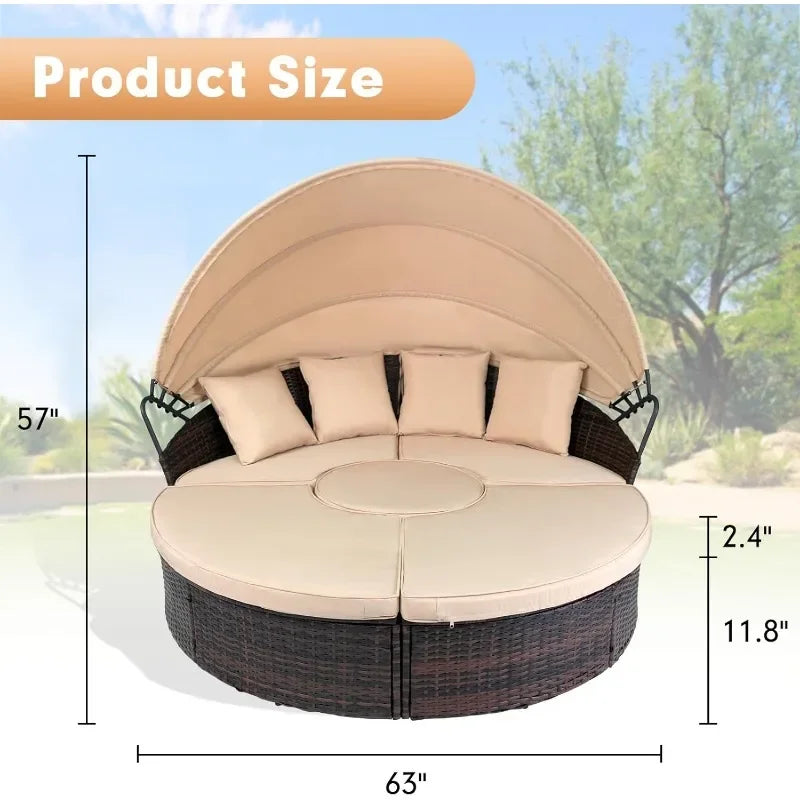 General Use OutdoorLiving Daybed With Retractable Canopy Wicker Rattan Collection