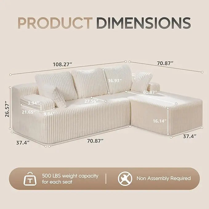 HUANZHUANG Modular L Shaped Sectional Sofa With Memory Foam
