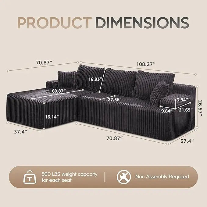 HUANZHUANG Modular L Shaped Sectional Sofa With Memory Foam