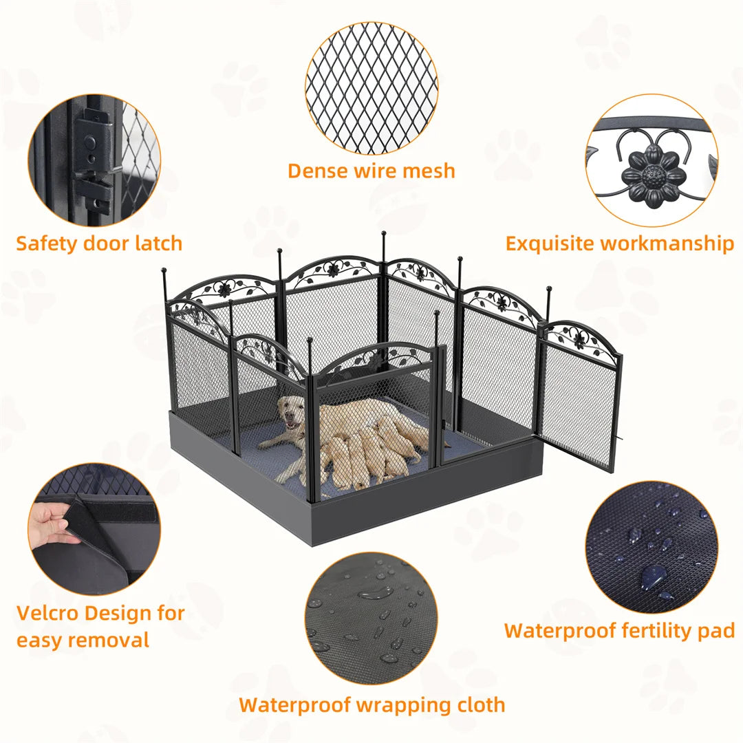 BINGOPAW Heavy Duty Dog Playpen With Waterproof Pad For Whelping
