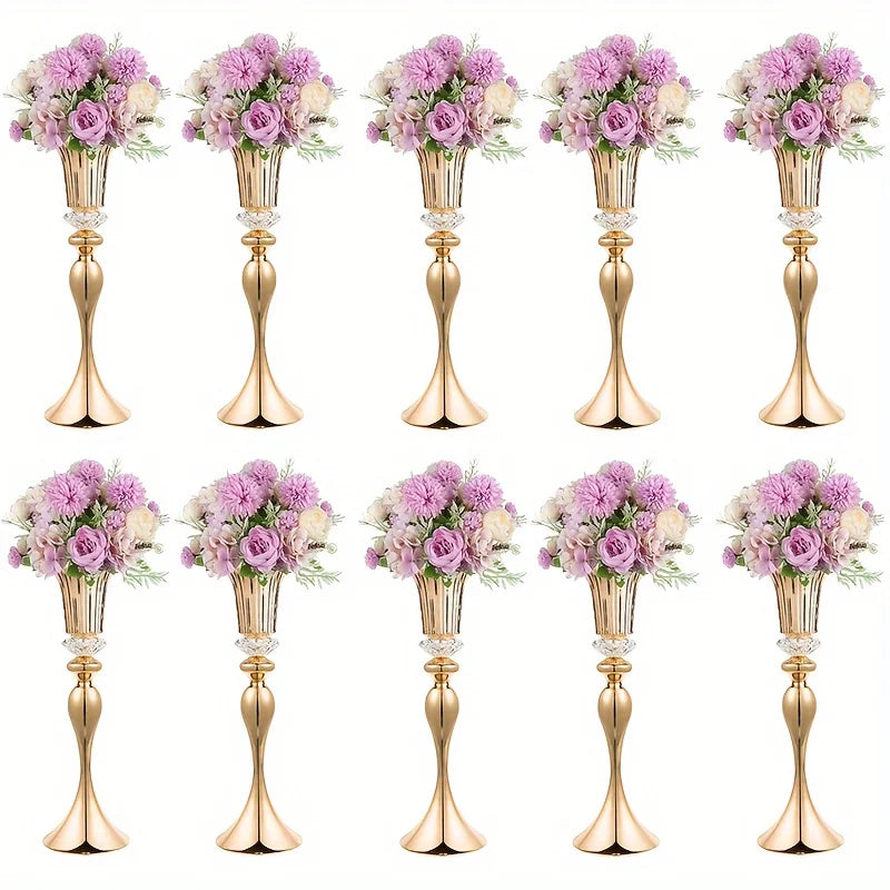 Function Crystal Flower Stands Set Metal Centerpiece Vases