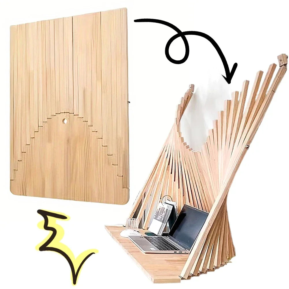 Folded Minimalist Wall Mounted Computer Desk Solid Wood Foldable Space Saving Office Table