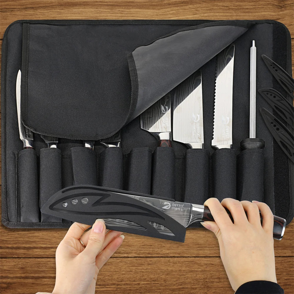 MDHAND 8 Piece Damascus Stainless Steel Kitchen Knife Set With Nylon Storage Bag