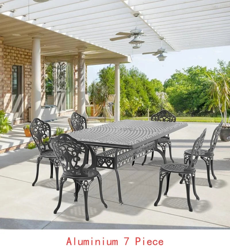 General Outdoor 7-Piece Cast Aluminum Dining Set With Swivel Chairs