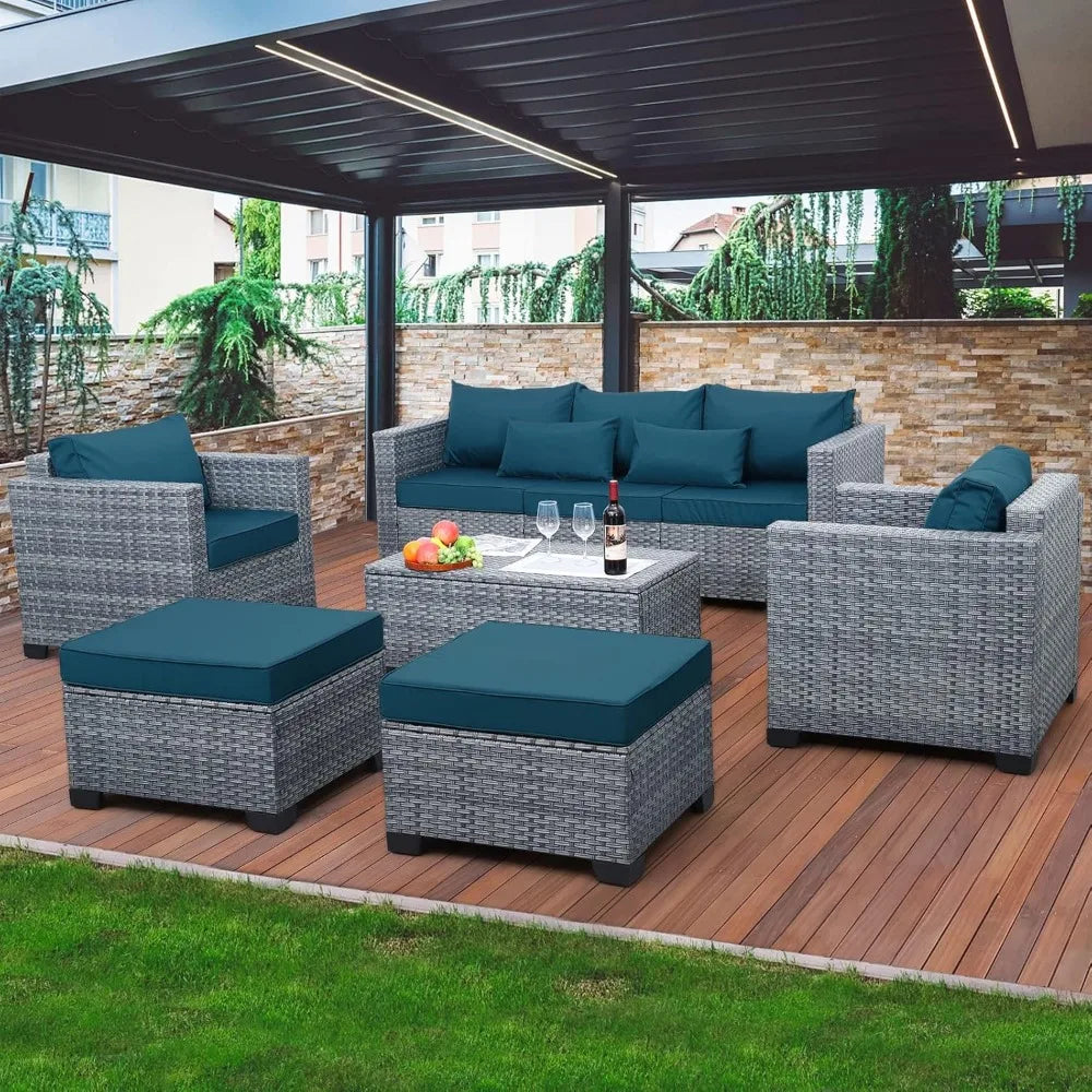 Angduo 6-Piece Wicker Outdoor Patio Furniture Set Weatherproof Conversation Table