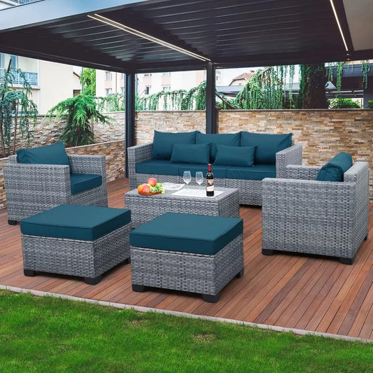 Angduo 6-Piece Wicker Outdoor Patio Furniture Set Weatherproof Conversation Table