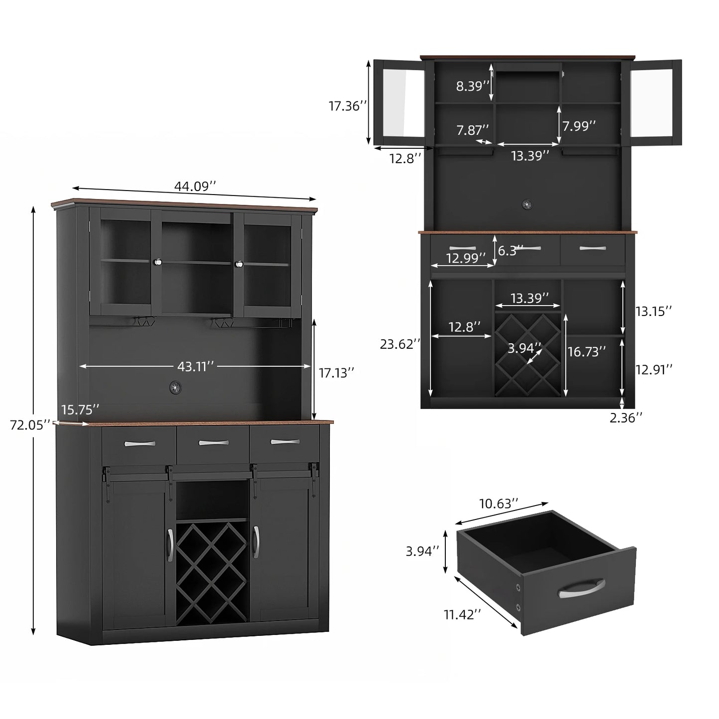 VOWNER PremiumPlus Farmhouse Bar Cabinet With Sliding Barn Doors WineAndGlassRacks