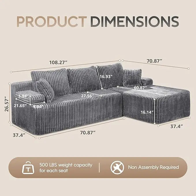 HUANZHUANG Modular L Shaped Sectional Sofa With Memory Foam