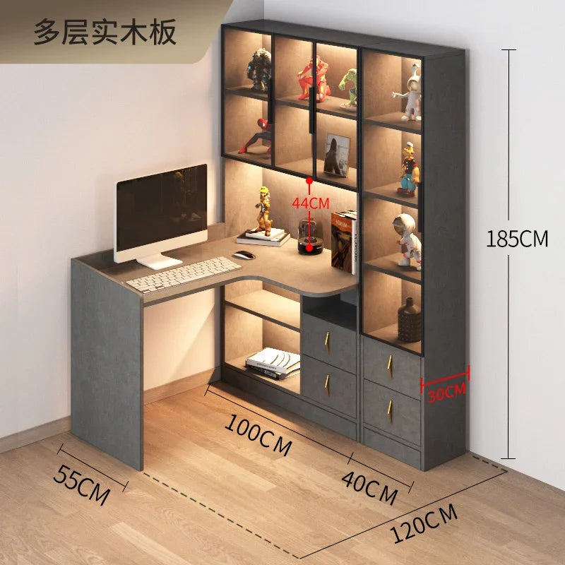 L-Shaped Corner Computer Desk With Integrated Bookshelf And Contemporary Workspace