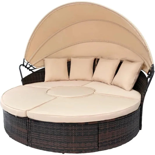 General Use OutdoorLiving Daybed With Retractable Canopy Wicker Rattan Collection
