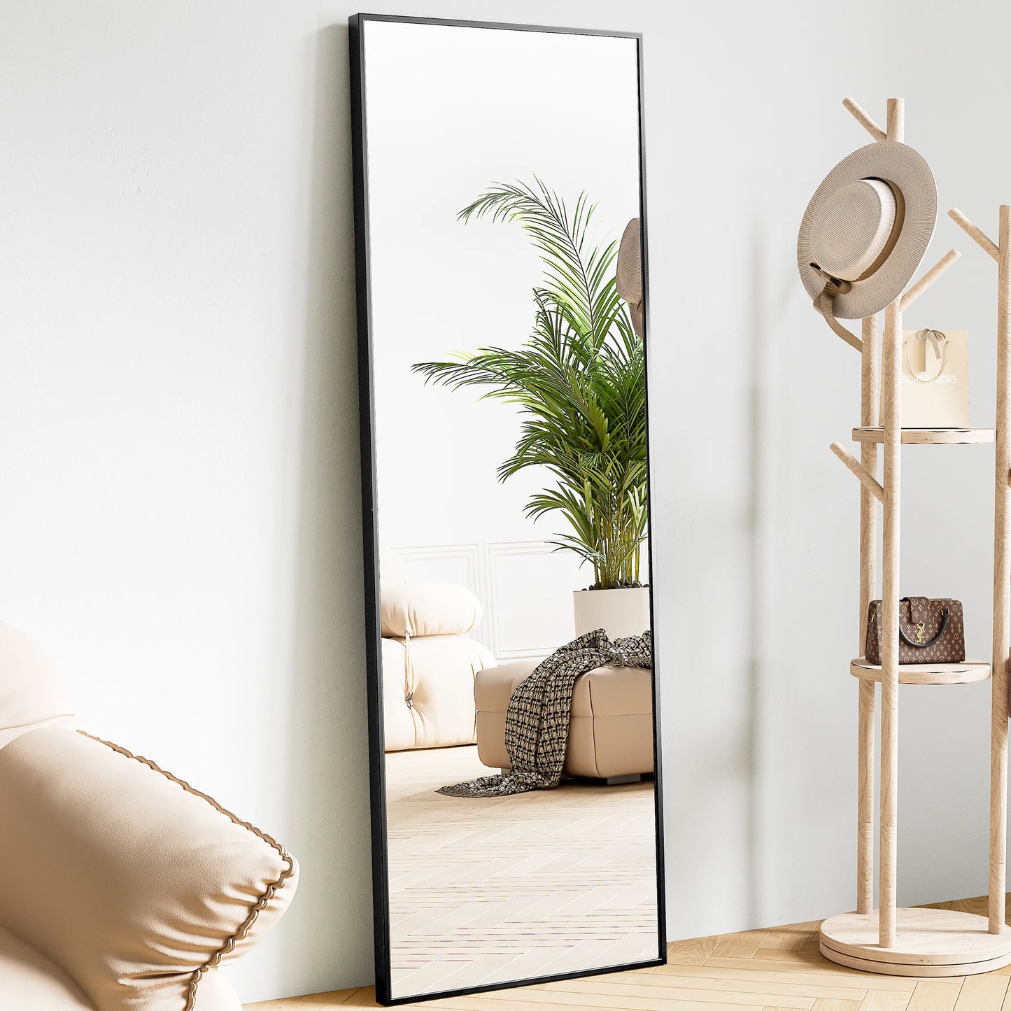 JHK Wall Mirror Aluminum Alloy Frame With Stand Living Room