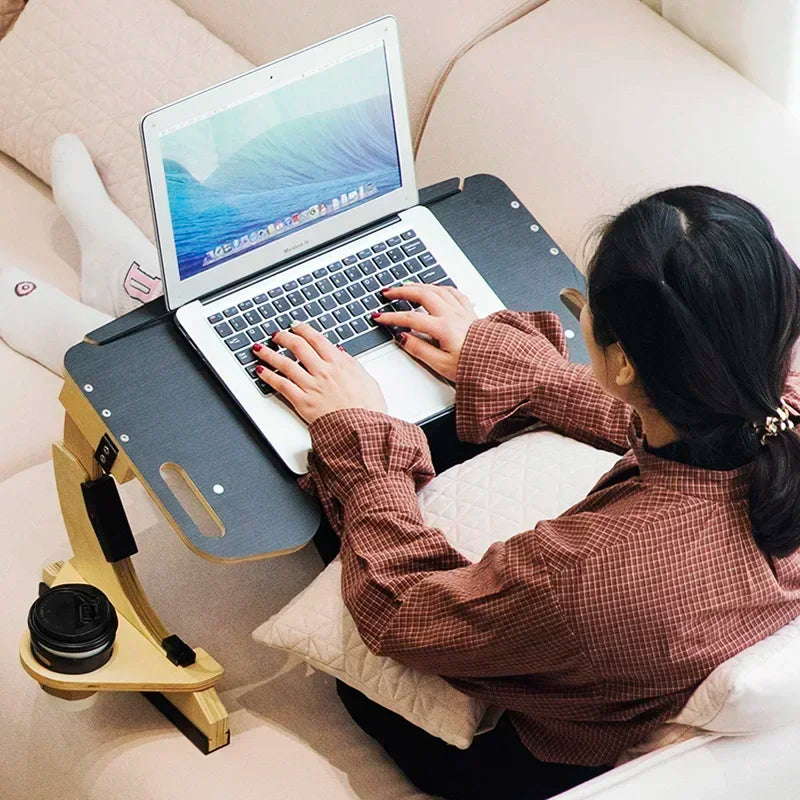 Folded Wooden Laptop Desk Bed Tray With Adjustable Angles Portable Notebook Table