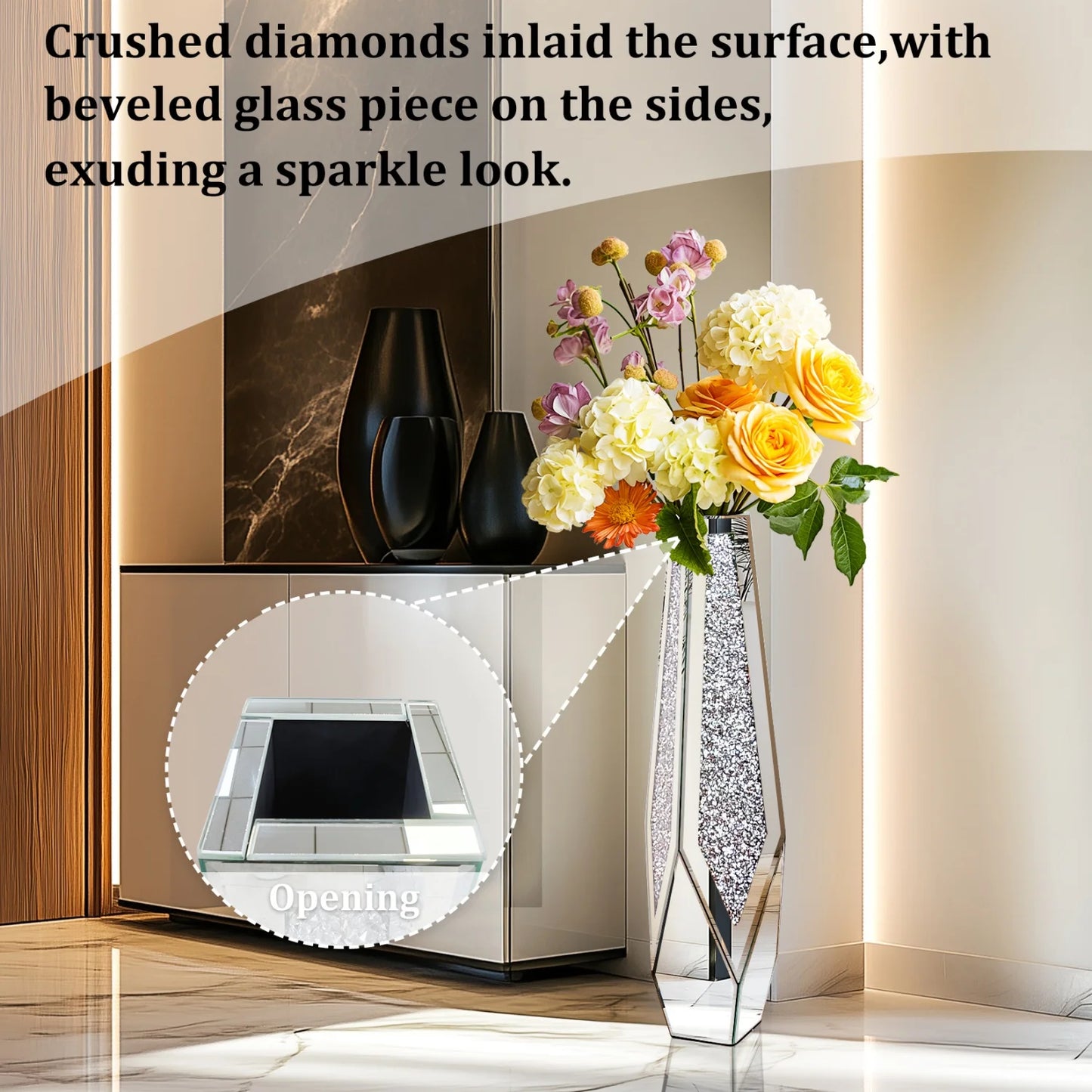 Function CrushedDiamondMirroredExtravagant FloorVase Glass PampasGrass Decor Presentation