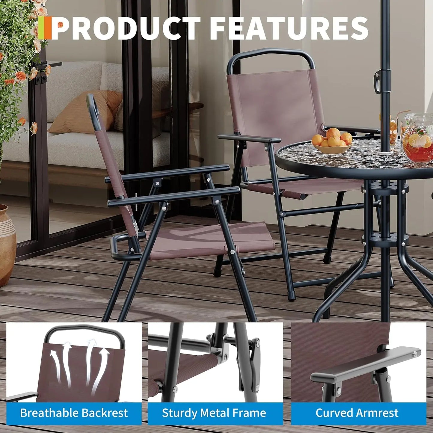 HobbyLane 6 Piece Patio Dining Set For 4 With Umbrella And Round Glass Table