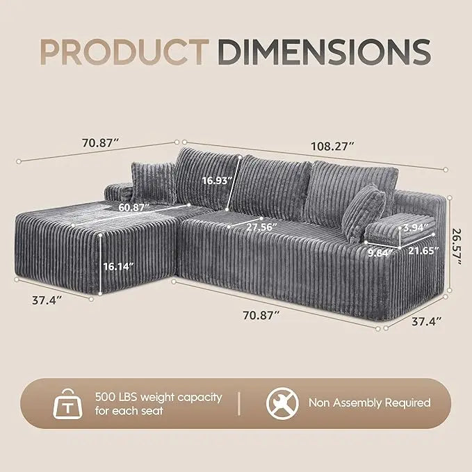 HUANZHUANG Modular L Shaped Sectional Sofa With Memory Foam