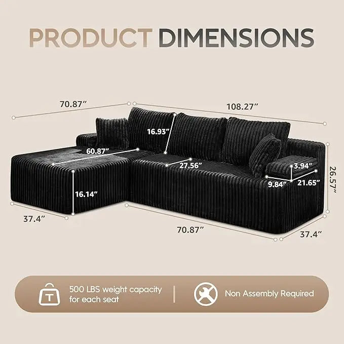 HUANZHUANG Modular L Shaped Sectional Sofa With Memory Foam