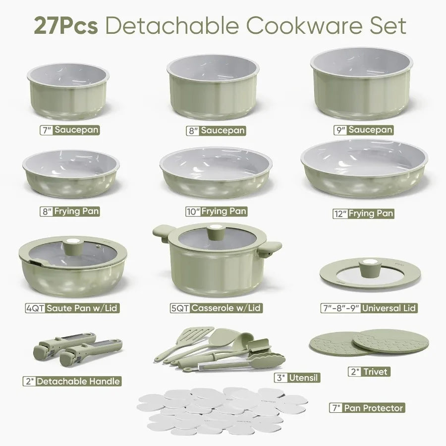 Hign-concerned 27 Pieces Ceramic Nonstick Cookware Set For Home KitchenWithDishwasherSafeOvenSafe