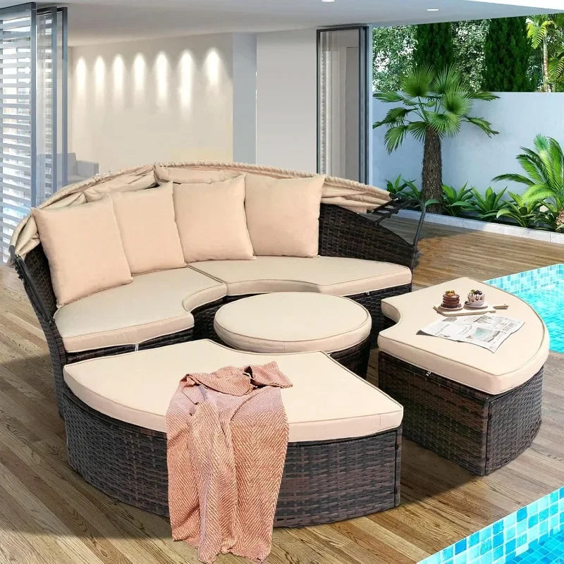 General Use OutdoorLiving Daybed With Retractable Canopy Wicker Rattan Collection