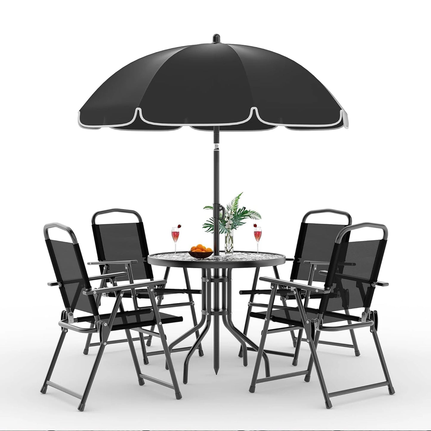 HobbyLane 6 Piece Patio Dining Set For 4 With Umbrella And Round Glass Table