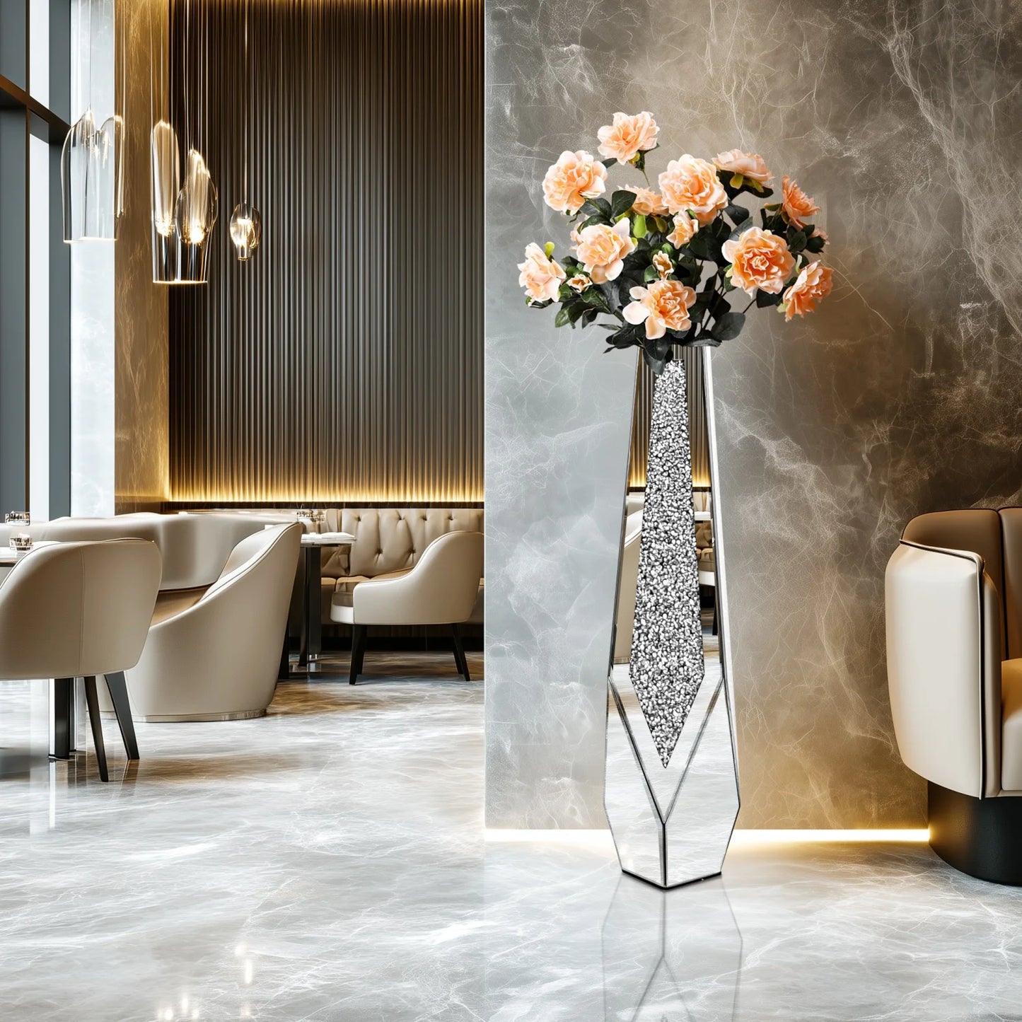 Function CrushedDiamondMirroredExtravagant FloorVase Glass PampasGrass Decor Presentation