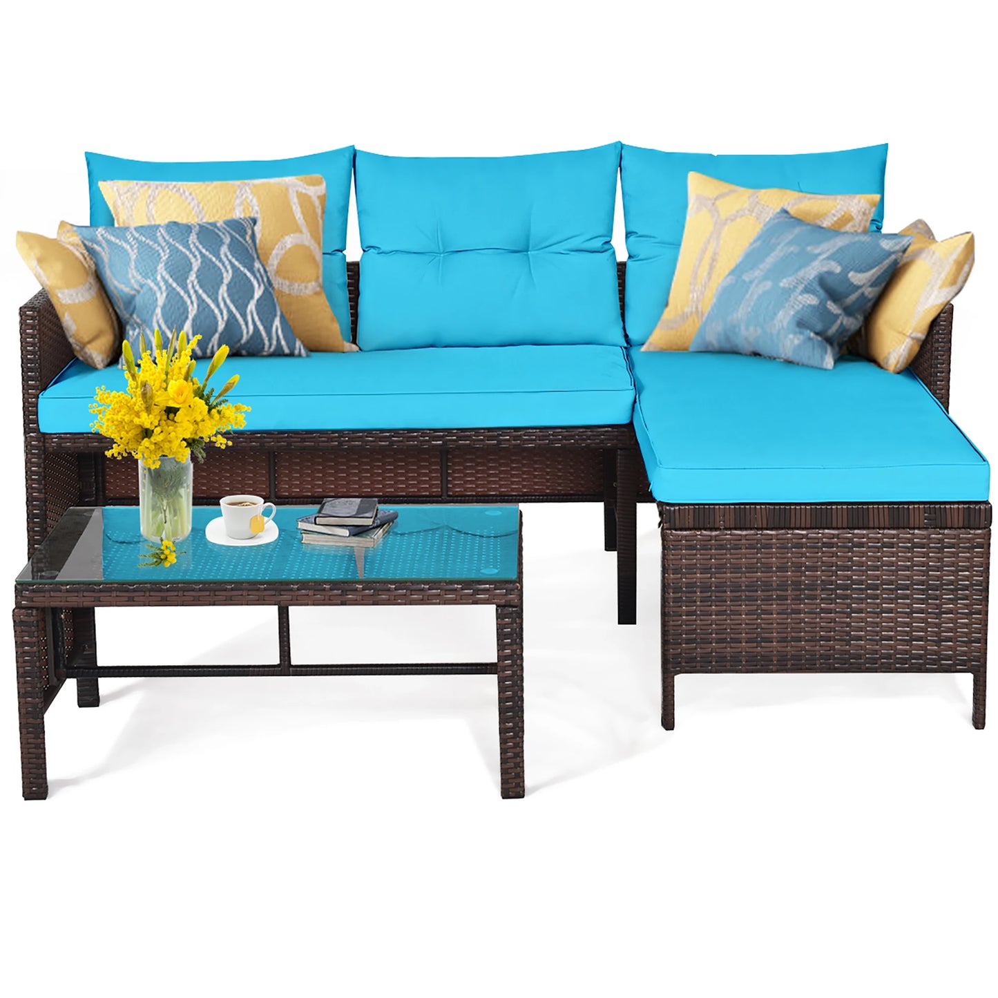 Homasis 3 Piece Patio Wicker Sofa Set Outdoor Sectional