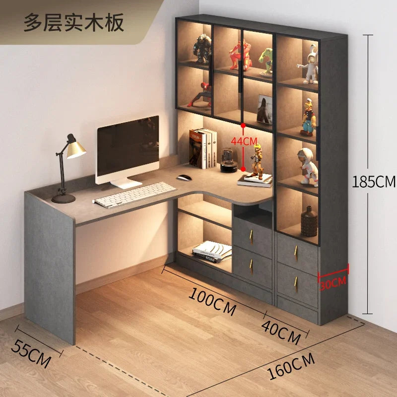 L-Shaped Corner Computer Desk With Integrated Bookshelf And Contemporary Workspace
