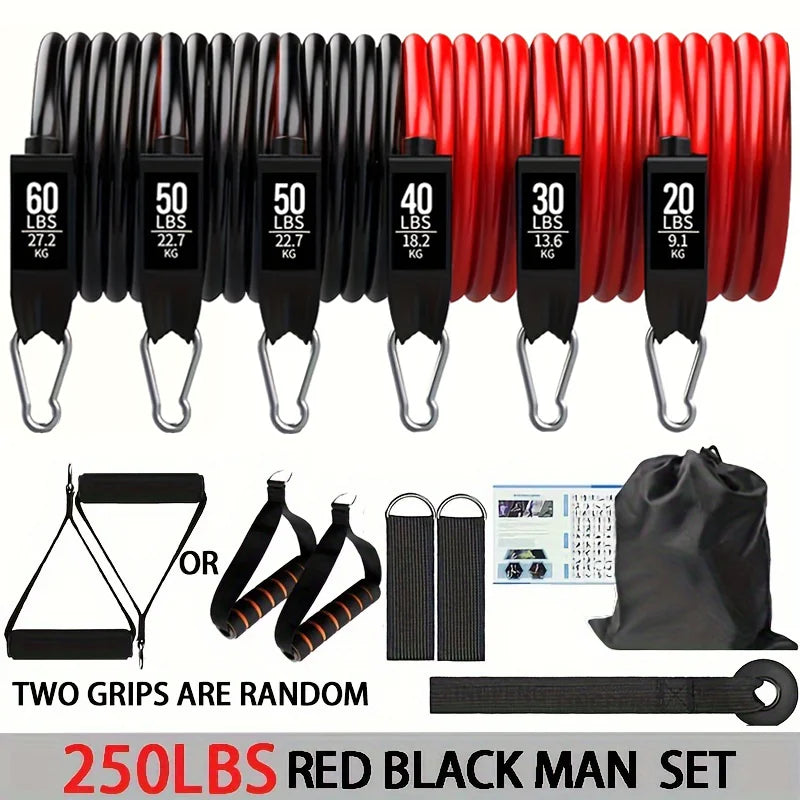 Resistance Bands Set 250lbs With Door Anchor Handles Ankle Straps Carry Bag