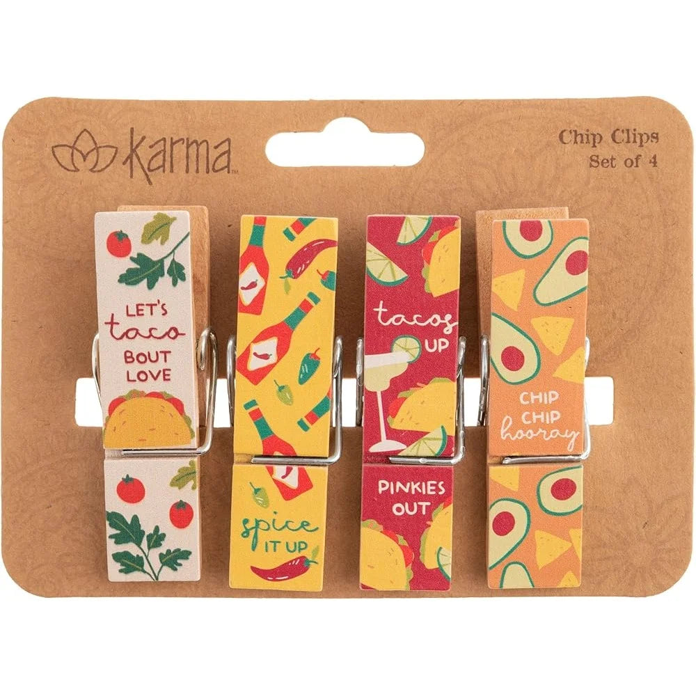 XMSJ Multi Purpose Chip Bag Clips Set of Four Durable Wooden Design for Kitchen Storage