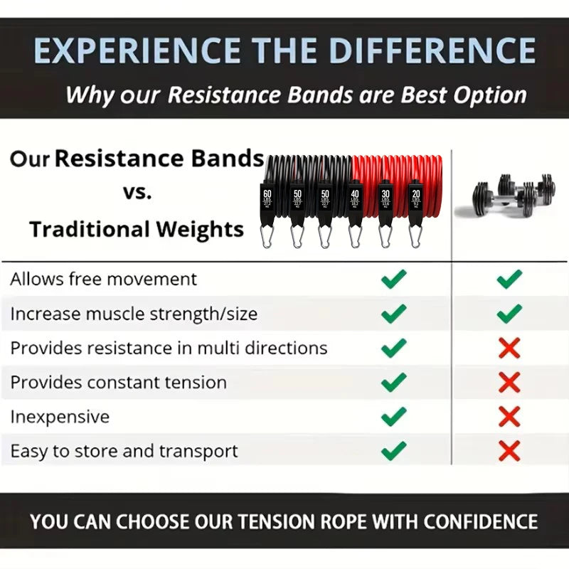 Resistance Bands Set 250lbs With Door Anchor Handles Ankle Straps Carry Bag