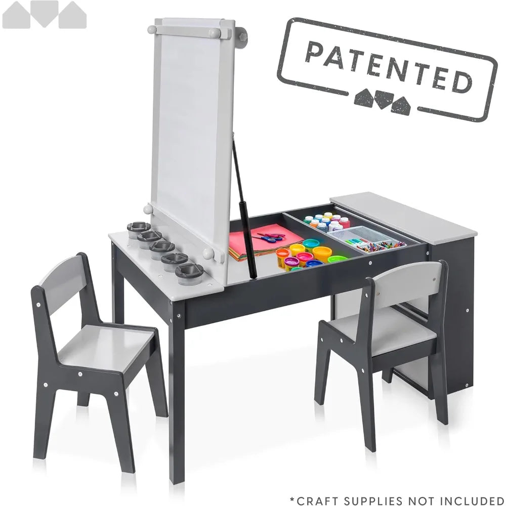High-concerned Kids Art Table And Chair Set 2-in-1 Easel