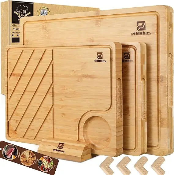 Acacia Wood Cutting Boards Set Of 7 With Holder Non Slip Feet Charcuterie Boards